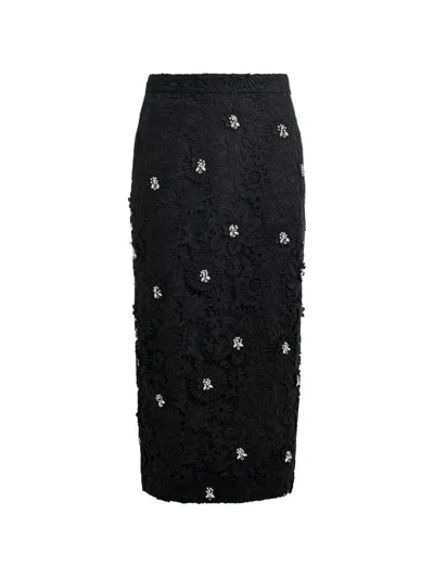 Essentiel Antwerp Floral-lace Midi Straight Skirt In Black