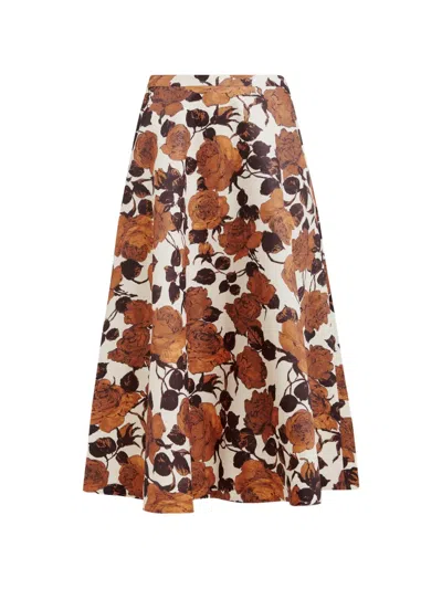 Essentiel Antwerp Floral-print A-line Midi Skirt In Brown