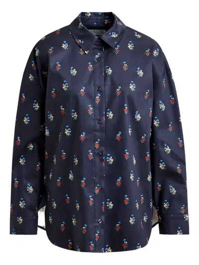 Essentiel Antwerp Floral-print Beaded Shirt In Blue