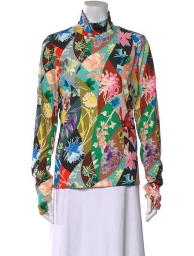 Pre-owned Essentiel Antwerp Floral Print Cowl Neck Sweatshirt In Green