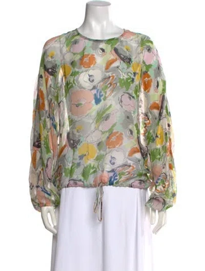 Pre-owned Essentiel Antwerp Floral Print Crew Neck Blouse In Green