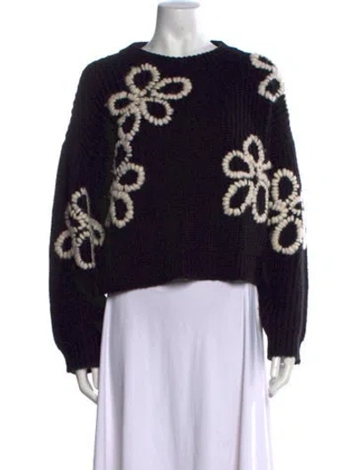 Pre-owned Essentiel Antwerp Floral Print Crew Neck Sweater In Black