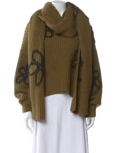 Pre-owned Essentiel Antwerp Floral Print Crew Neck Sweater In Green