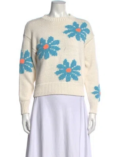 Pre-owned Essentiel Antwerp Floral Print Crew Neck Sweater In White