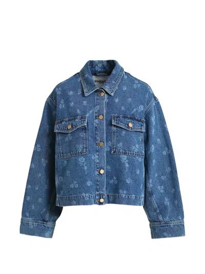 Essentiel Antwerp Floral-print Denim Jacket In Blue
