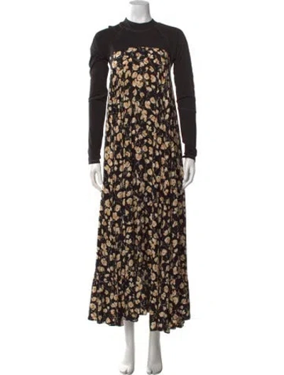 Pre-owned Essentiel Antwerp Floral Print Long Dress In Black