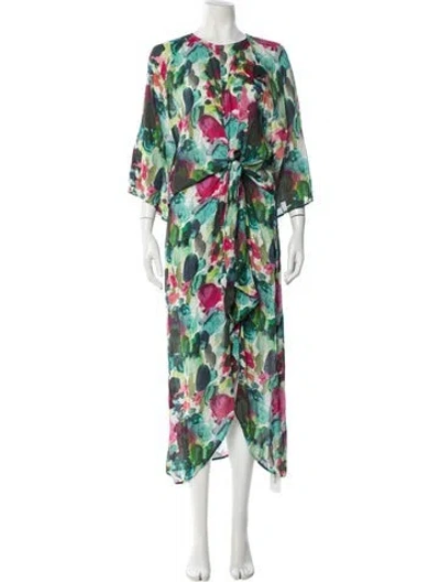 Pre-owned Essentiel Antwerp Floral Print Long Dress In Green