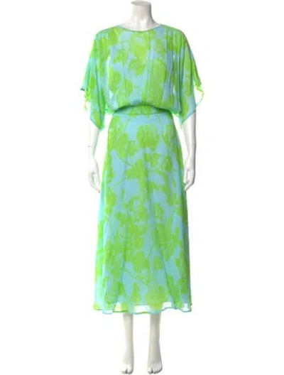 Pre-owned Essentiel Antwerp Floral Print Long Dress In Green