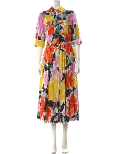 Pre-owned Essentiel Antwerp Floral Print Long Dress In Orange