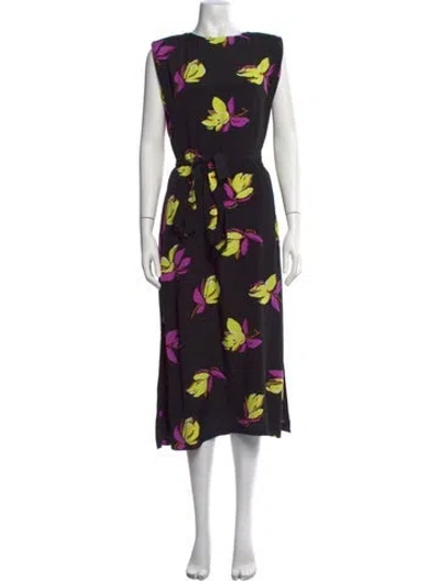 Pre-owned Essentiel Antwerp Floral Print Long Dress W/ Tags In Black