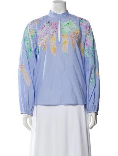 Pre-owned Essentiel Antwerp Floral Print Long Sleeve Blouse In Blue