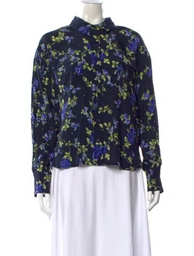 Pre-owned Essentiel Antwerp Floral Print Long Sleeve Blouse In Blue