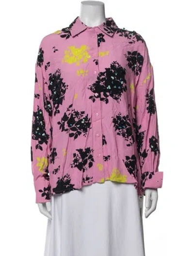 Pre-owned Essentiel Antwerp Floral Print Long Sleeve Button-up Top In Pink