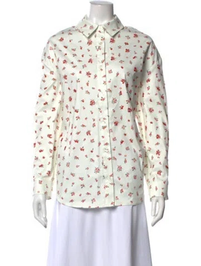 Pre-owned Essentiel Antwerp Floral Print Long Sleeve Button-up Top W/ Tags In White