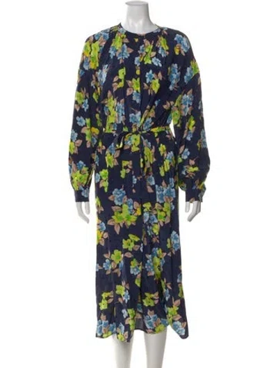 Pre-owned Essentiel Antwerp Floral Print Midi Length Dress In Blue