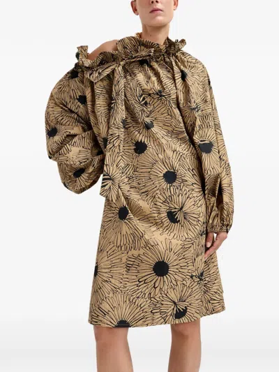 Essentiel Antwerp Floral-print Mini Dress In Brown