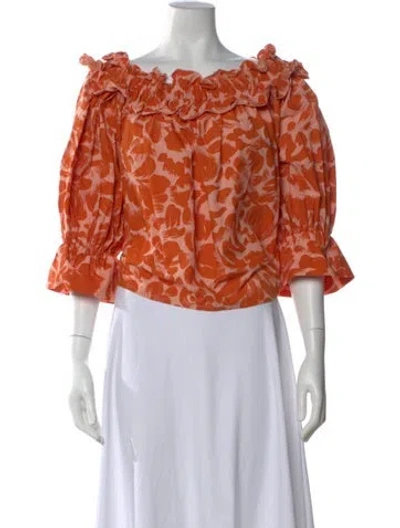 Pre-owned Essentiel Antwerp Floral Print Off-the-shoulder Blouse In Orange