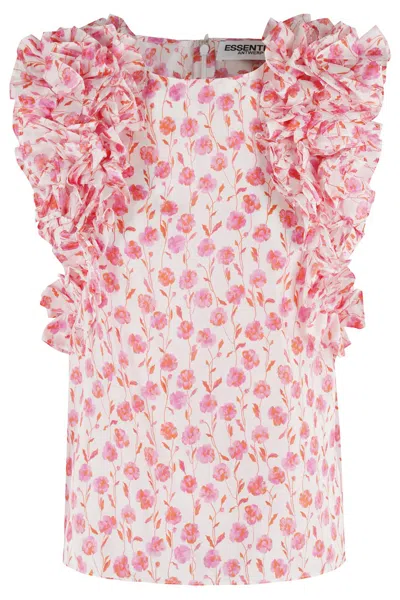 Essentiel Antwerp Floral Print Ruffle Top With Soft-fit Silhouette In Ft