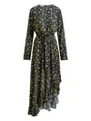 Essentiel Antwerp Floral-print Ruffled Asymmetrical Dress In Black