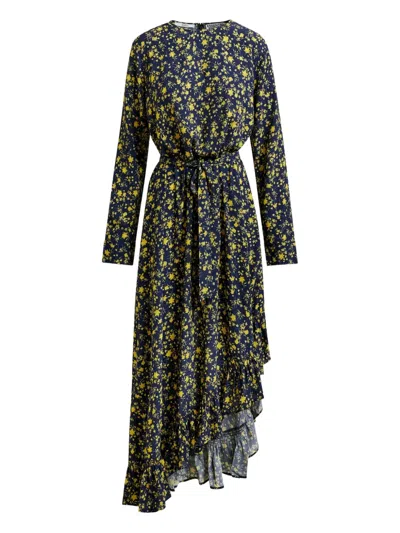 Essentiel Antwerp Floral-print Ruffled Asymmetrical Dress In Black