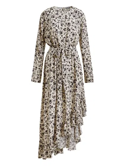 Essentiel Antwerp Floral-print Ruffled Asymmetrical Dress In Gray
