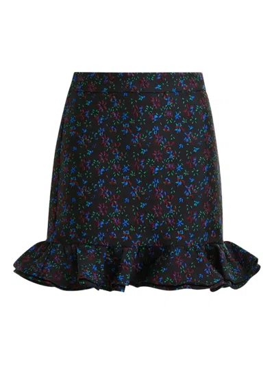 Essentiel Antwerp Floral-print Ruffled-hem Skirt In Black