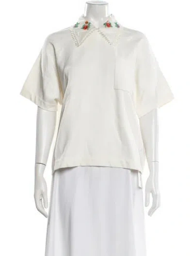 Pre-owned Essentiel Antwerp Floral Print Short Sleeve Top In White