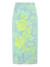 Essentiel Antwerp Light Blue And Mint Green Tule Midi Skirt With Sequin Floral Embroideries In Green