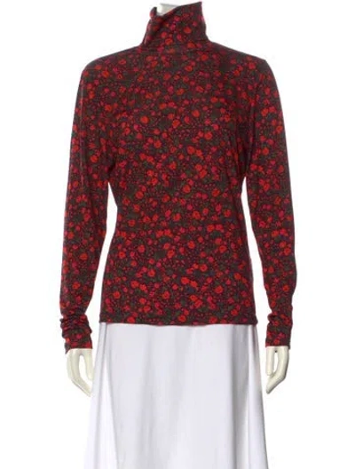 Pre-owned Essentiel Antwerp Floral Print Turtleneck Sweatshirt In Red