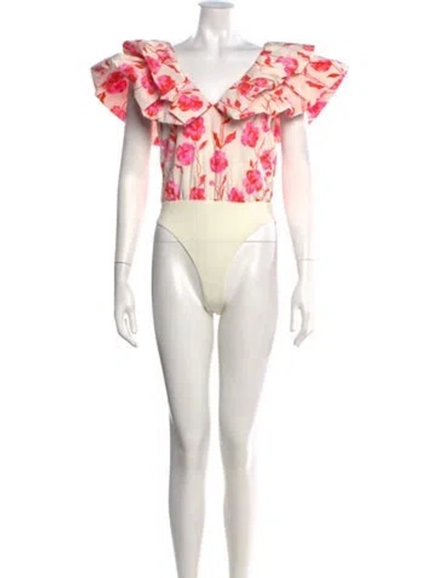 Pre-owned Essentiel Antwerp Floral Print V-neck Bodysuit In White