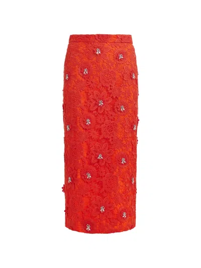 Essentiel Antwerp Floral Rhinestone Midi Skirt In Red