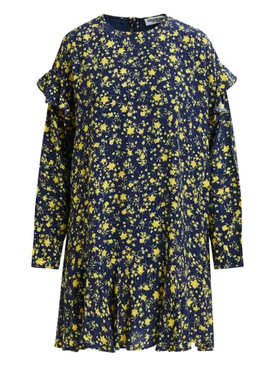 Essentiel Antwerp Floral Ruffled Asymmetric Day Dress In Blue