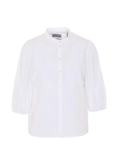 Essentiel Antwerp Floral-embroidered Balloon-sleeve Shirt In White