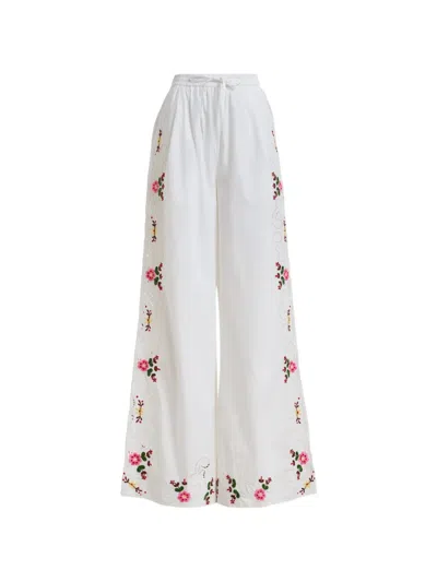 Essentiel Antwerp Floral-embroidered Cut-out Trousers In White