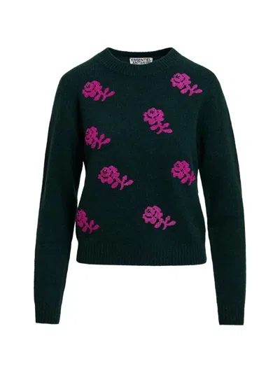 Essentiel Antwerp Floral-jacquard Bead-embellished Sweater In Green