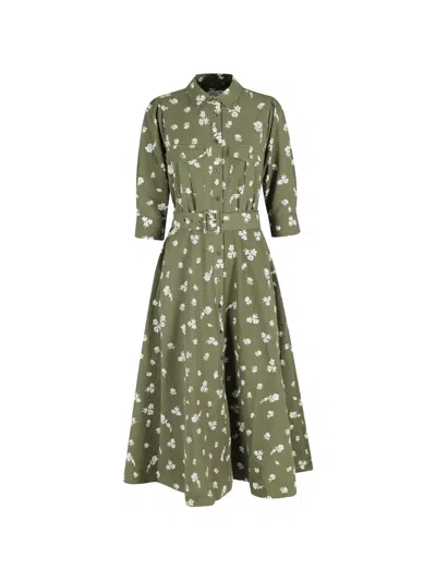 Essentiel Antwerp Floral-print Midi Dress In Green