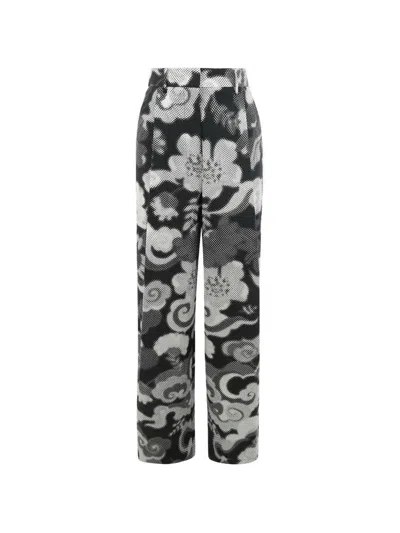 Essentiel Antwerp Floral-print Wide-leg Trousers In Black