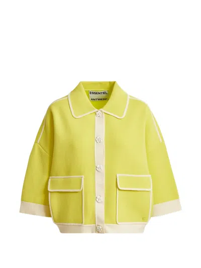 Essentiel Antwerp Geknöpfter Cardigan Mit Klappentasche In Yellow