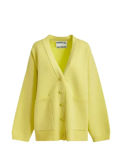 Essentiel Antwerp Cardigan Mit Aufgesetzter Tasche Mit Blumenknöpfen In Yellow