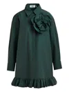 Essentiel Antwerp Flower-embellished Ruffled-hem Mini Dress In Black