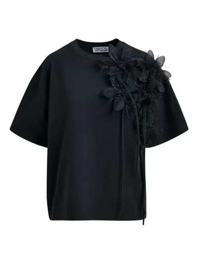 Essentiel Antwerp Flower-embellishment T-shirt In Black