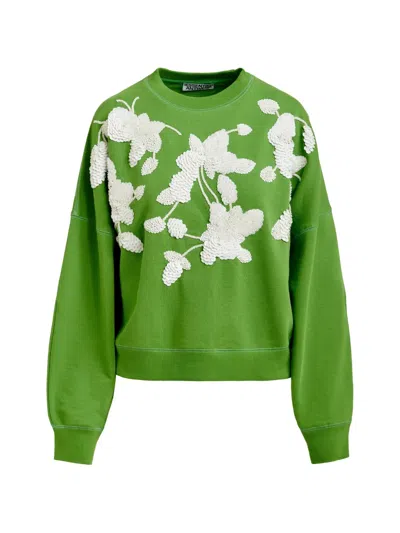 Essentiel Antwerp Flower-motif Sequinned Sweatshirt In Green