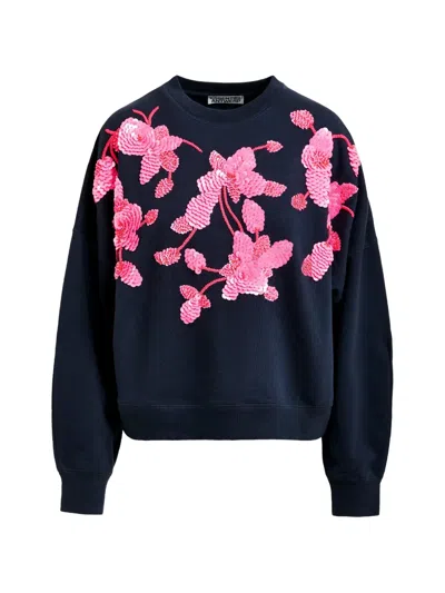 Essentiel Antwerp Flower-pattern Sequin-embellishment Sweatshirt In Blue