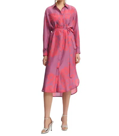 ESSENTIEL ANTWERP FOXGLOVE SILK SHIRT DRESS IN PURPLE/NEON PINK