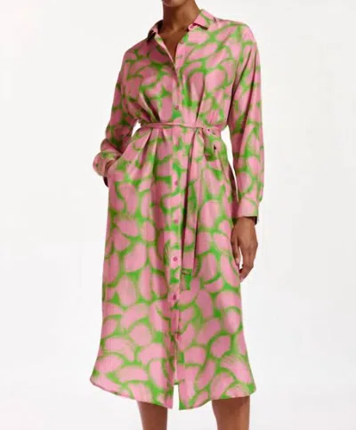 Essentiel Antwerp Freya Silk Shirt Midi Dress In Green Lizard In Multi