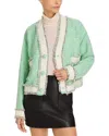 Essentiel Antwerp Hoola Cropped Frige Jacket In Neptune Green