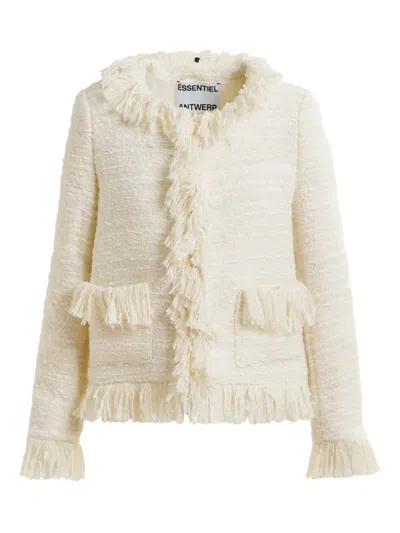 Essentiel Antwerp Fringe Tweed Jacket In Neutral