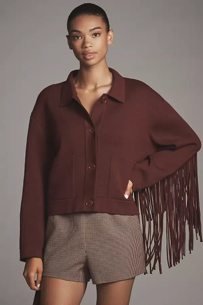 Essentiel Antwerp Fringed Cardigan Sweater In Brown