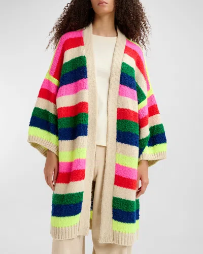 Essentiel Antwerp Gabilo Striped Alpaca-blend Longline Cardigan In Merengue