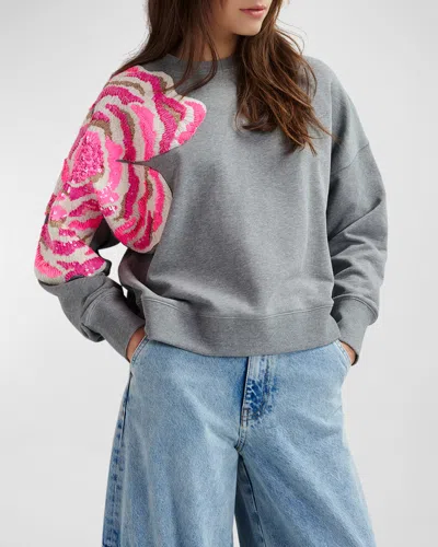 Essentiel Antwerp Gag Beaded Sequin Organic Cotton Sweatshirt In Grey